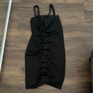 Zara Black Mini Dress with Lace-Up Detail